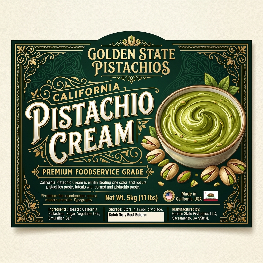 California Premium California Pistachio Cream 5kg bucket label
